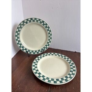 Hartstone Green Checks Dinner 11.25" Dinner Plates, Nice Vintage Set‎ Of 2